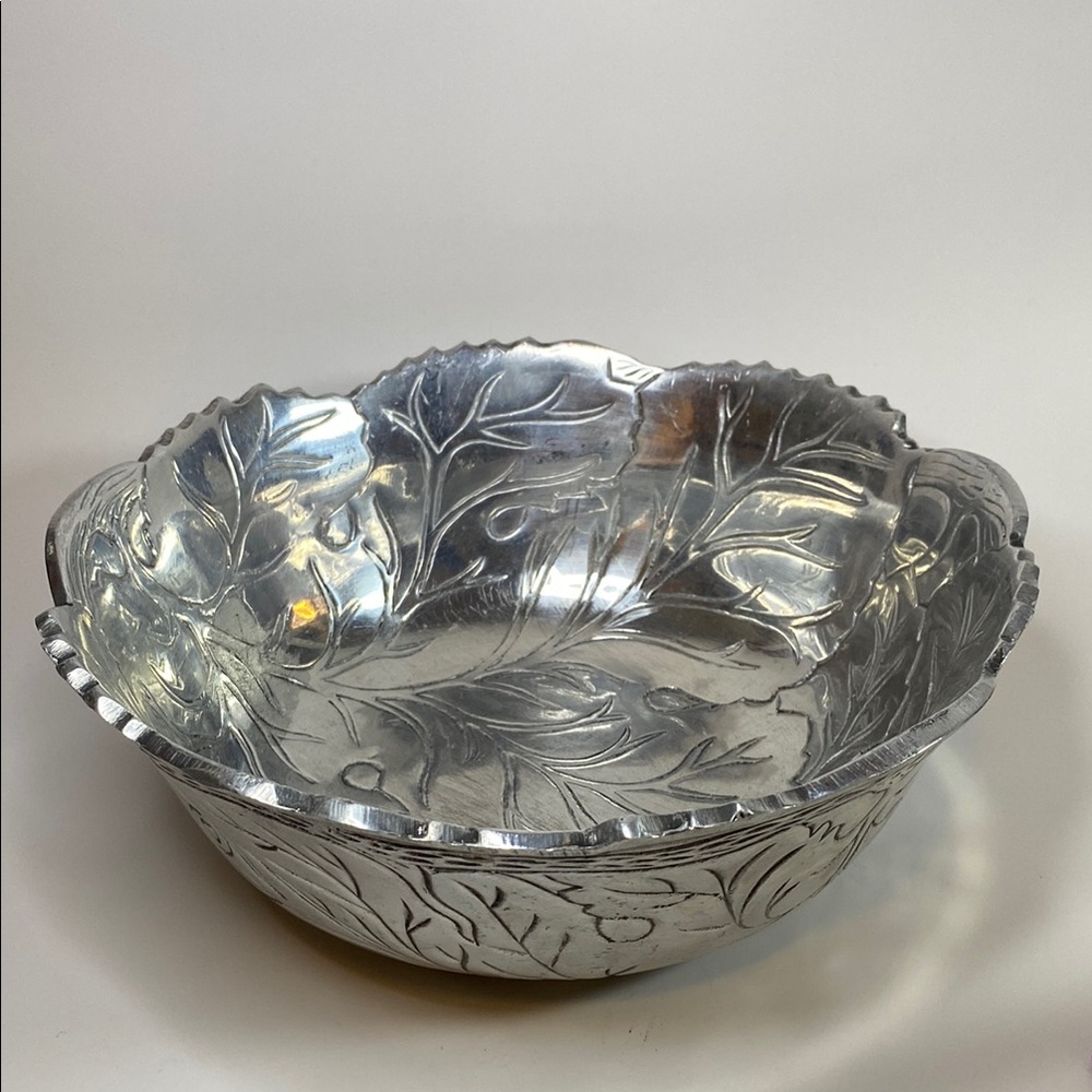Vintage Aluminum Hot and Cold Serving Bowl with Leaf Design